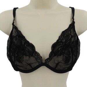Victorias Secret 36C Very Sexy Black Floral Flower Mesh Lace Underwired Bra